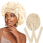 Luxury Non-Slip Satin Bonnet with Adjustable Tie Band – Double-Layer Hair Protection for Edges, Curls & Wigs