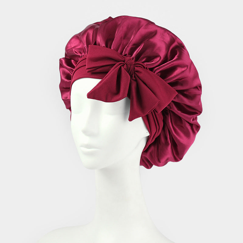 Luxury Non-Slip Satin Bonnet with Adjustable Tie Band – Double-Layer Hair Protection for Edges, Curls & Wigs