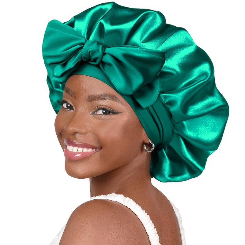 Luxury Non-Slip Satin Bonnet with Adjustable Tie Band – Double-Layer Hair Protection for Edges, Curls & Wigs
