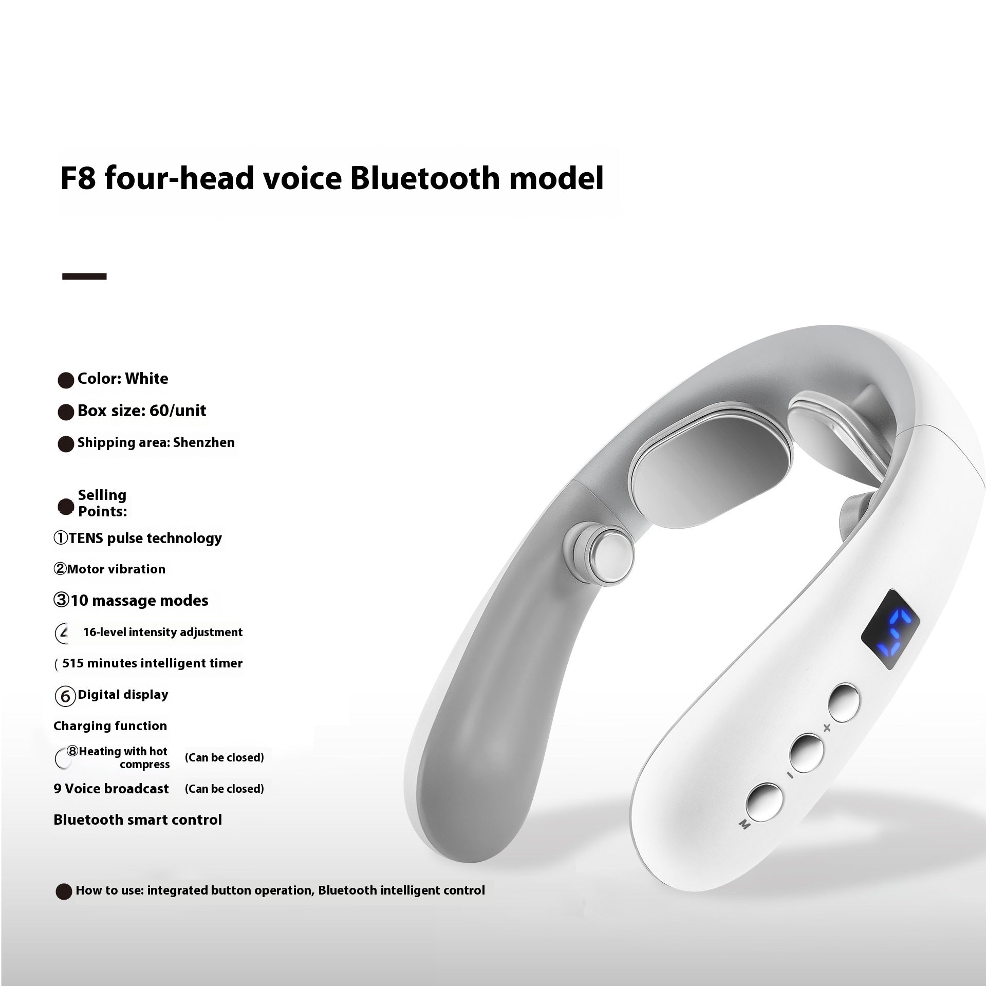 Premium Bluetooth USB Neck Massager – Heat Therapy, Voice & Remote Control, Washable & Portable